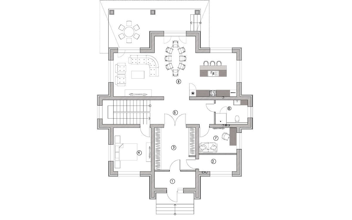 Планировка 1-го этажа c мебелью