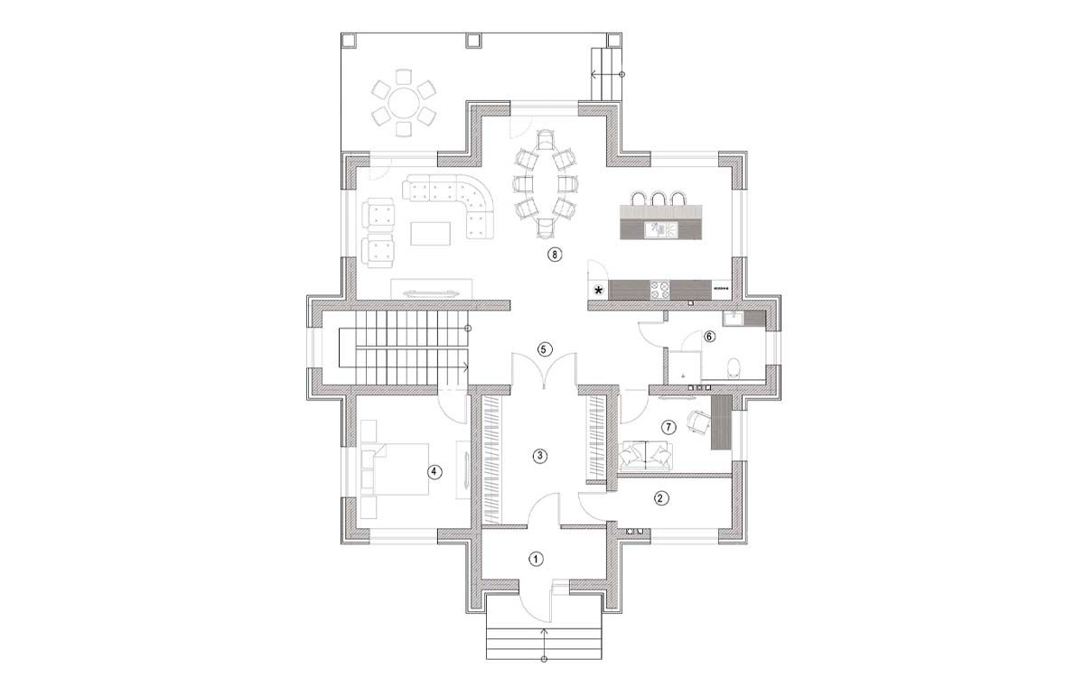 Планировка 1-го этажа c мебелью