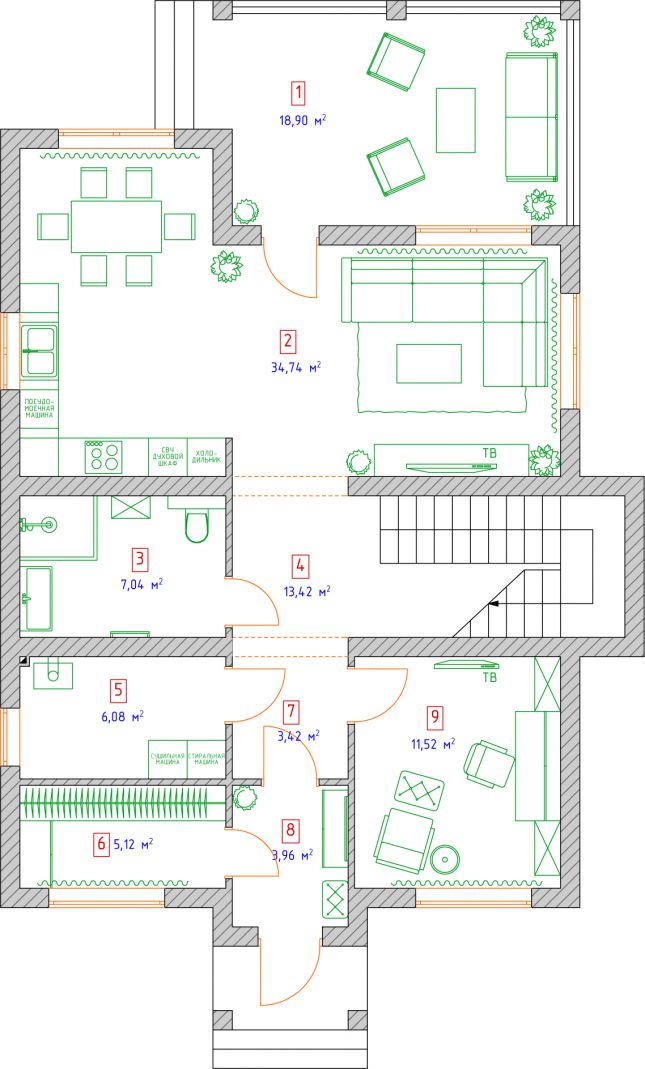 Планировка 1-го этажа