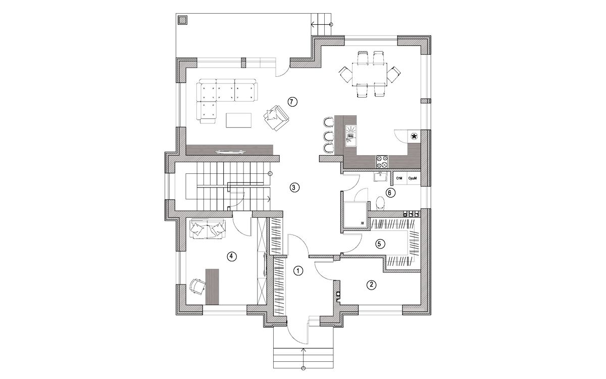 Планировка 1-го этажа c мебелью
