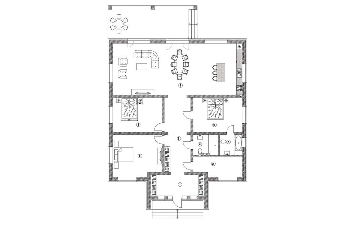 Планировка 1-го этажа c мебелью